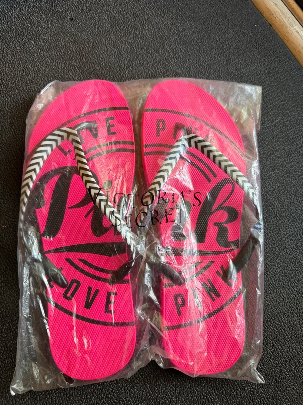 Victoria's Secret Pink Hot Pink Zebra-Print Strap Flip Flops